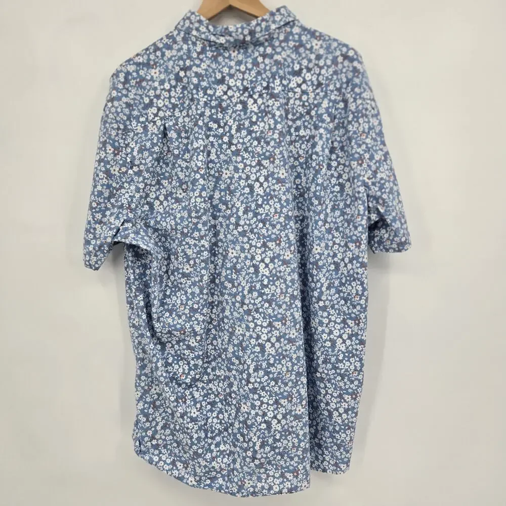 Sonoma Button Shirt Blue Micro Ditsy Floral Resortwear Coastal Casual Size 3XLT